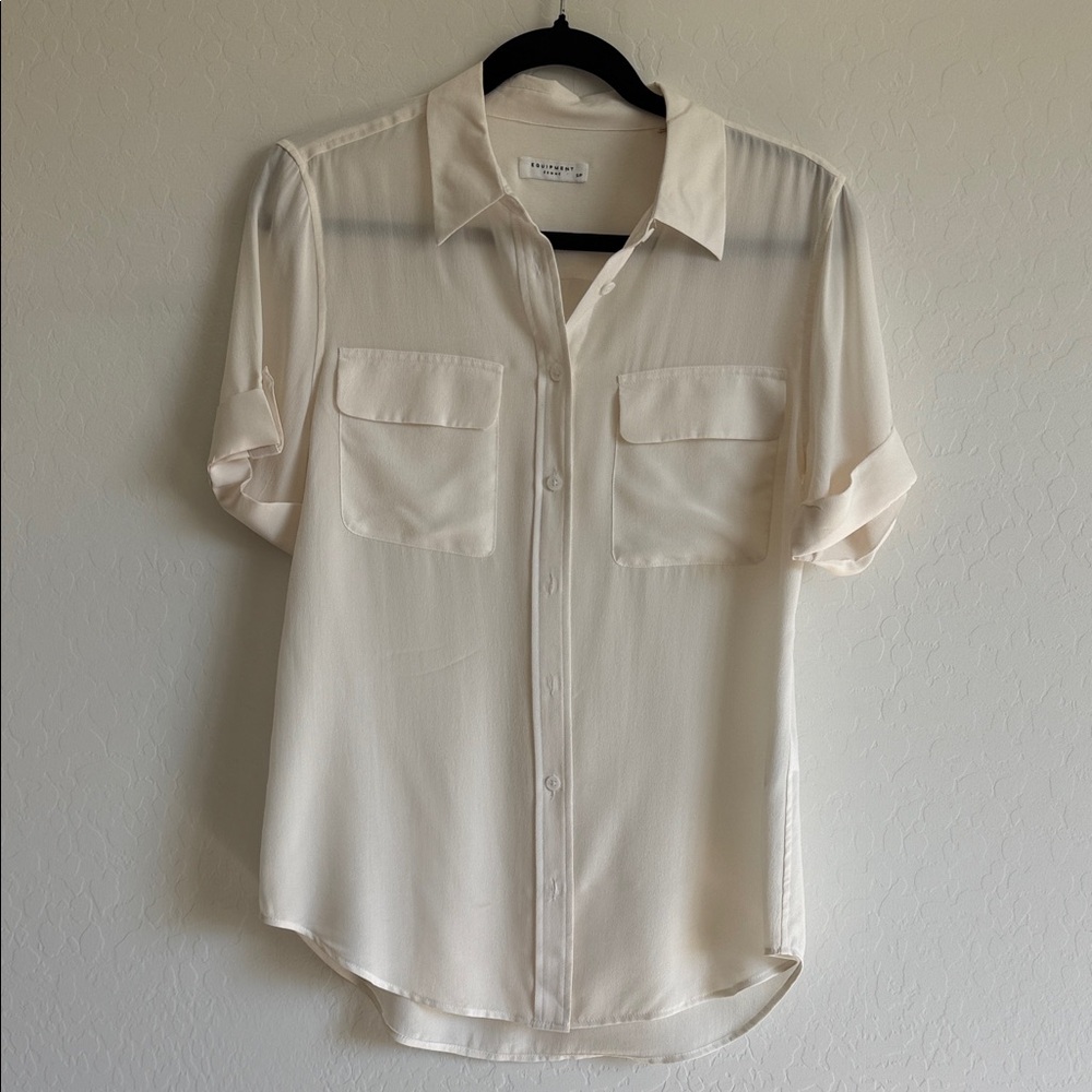 Equipment cream Short Sleeve Slim Signature Silk Shirt Sz S - Picture 2 of 5